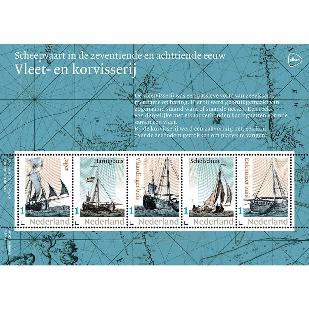 Scheepvaart in de zeventiende en achttiende eeuw – Vleet- en korvisserij (postzegelvel)