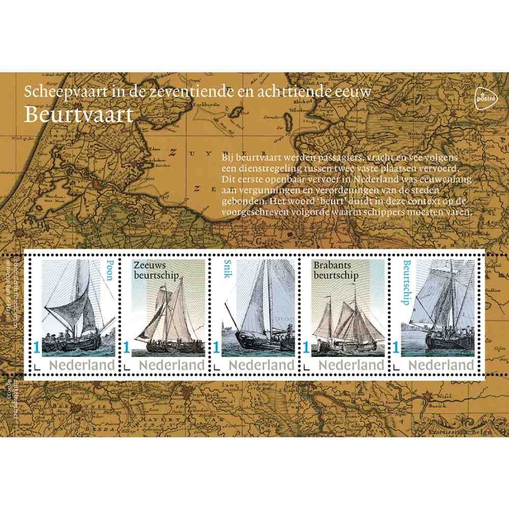 Scheepvaart in de zeventiende en achttiende eeuw – Beurtvaart (postzegelvel)
